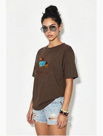 T-shirt oversize in jersey di cotone stampata lucci