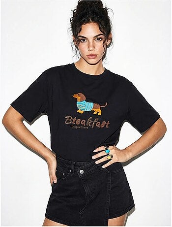 T-shirt oversize in jersey di cotone stampata lucci