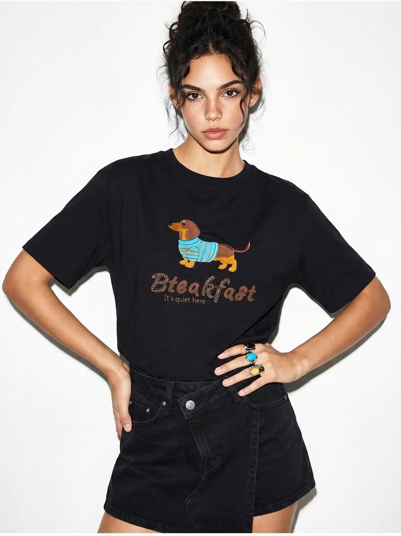 T-shirt oversize in jersey di cotone stampata lucci Nero - Kiabi