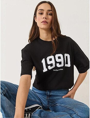 T-shirt oversize stampata con girocollo lucci