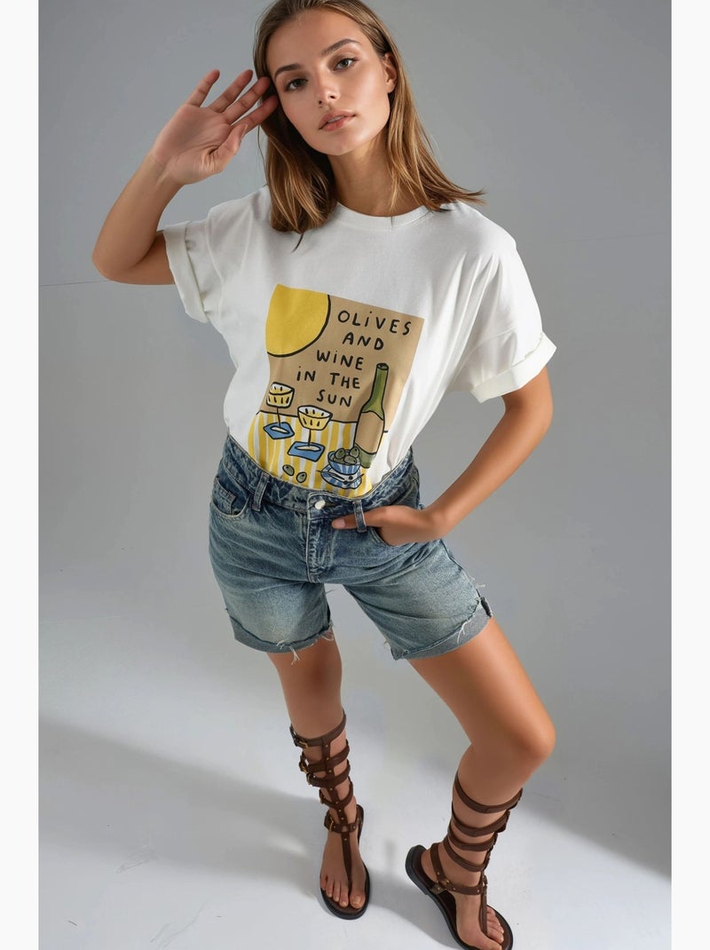 T-shirt oversize stampata hiccup Bianco - Kiabi