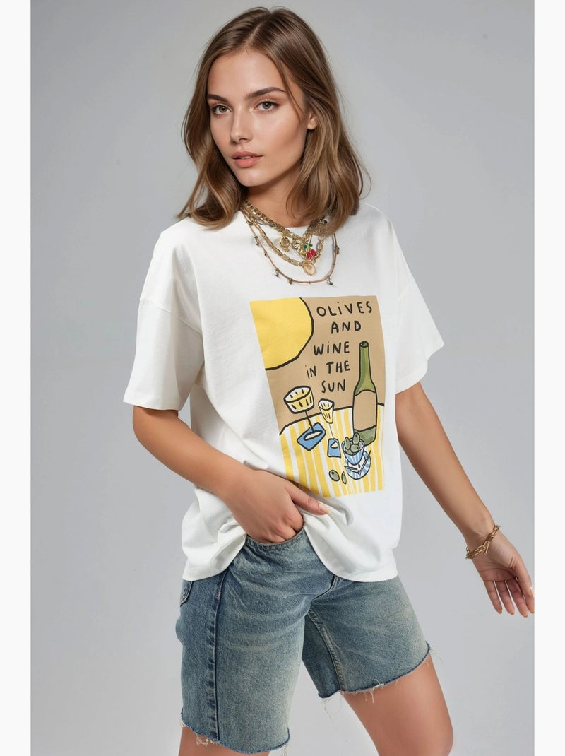T-shirt oversize stampata hiccup Bianco - Kiabi
