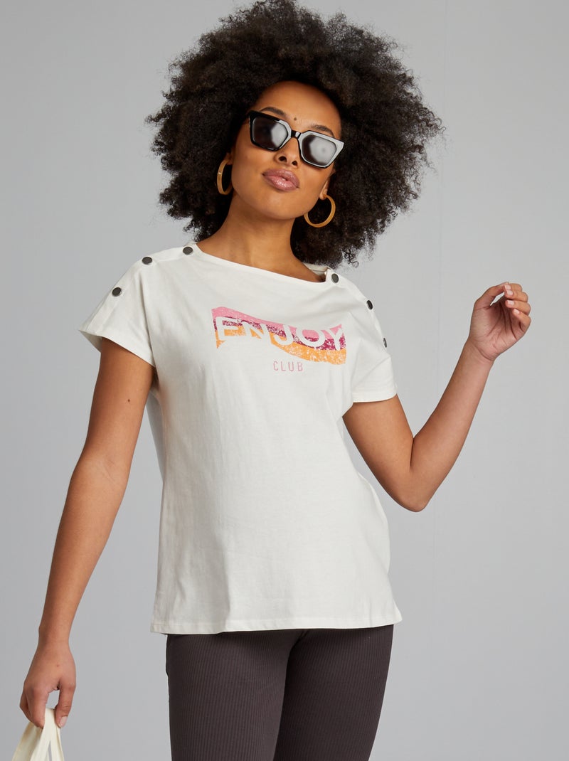 T-shirt per l'allattamento con collo con bottoni BIANCO - Kiabi