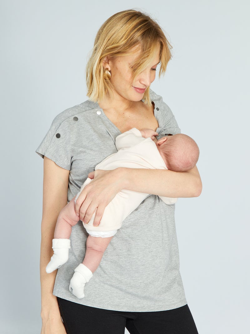 T-shirt per l'allattamento con collo con bottoni GRIGIO - Kiabi
