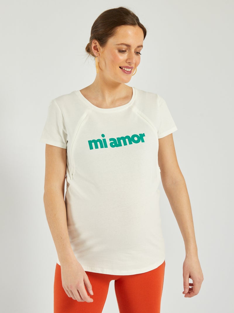T-shirt per l'allattamento con zip invisibili BIANCO - Kiabi