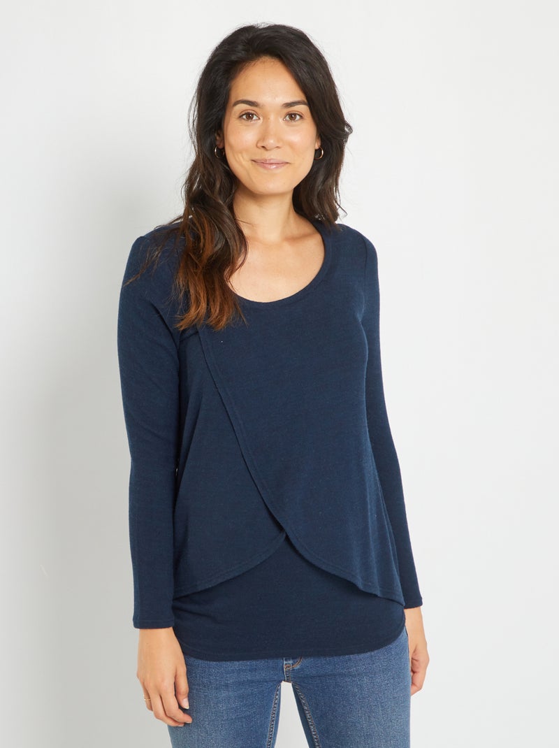T-shirt per l'allattamento in maglia soffice blu - Kiabi