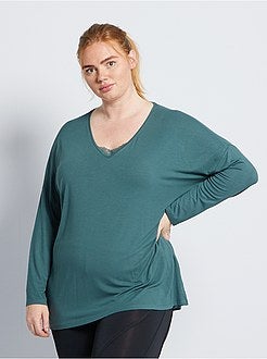 Taglie forti donna - T-shirt pigiama con dettaglio in pizzo - Kiabi