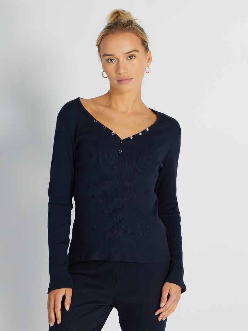 T-shirt pigiama in maglia a coste BLU - Kiabi