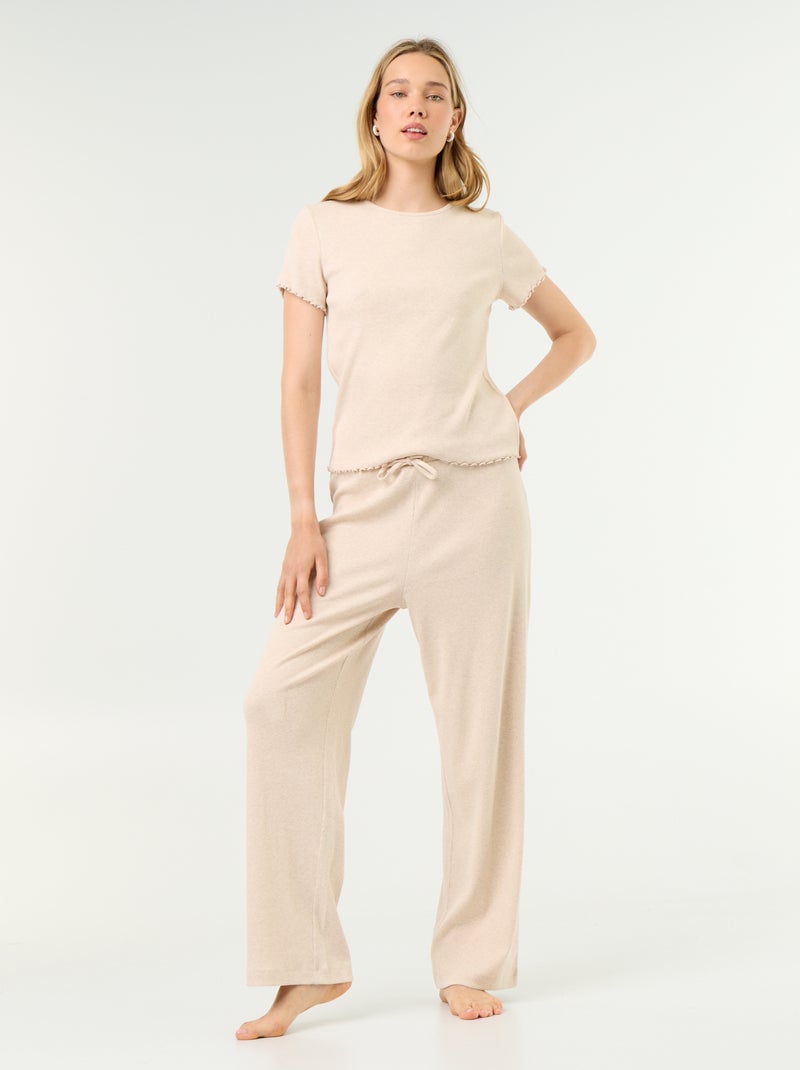 T-shirt pigiama in maglia a costine Beige - Kiabi