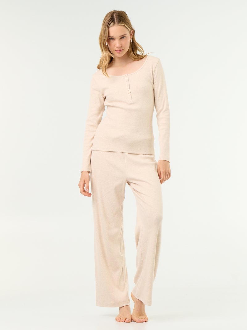 T-shirt pigiama in maglia a costine Beige - Kiabi