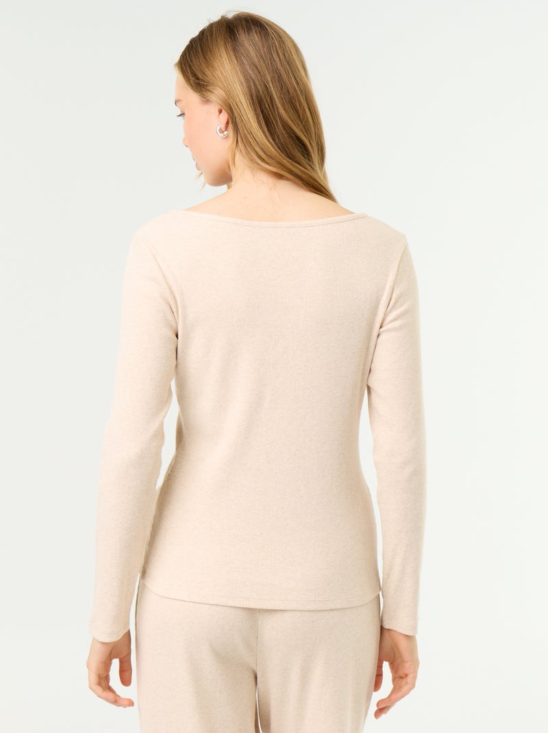 T-shirt pigiama in maglia a costine Beige - Kiabi