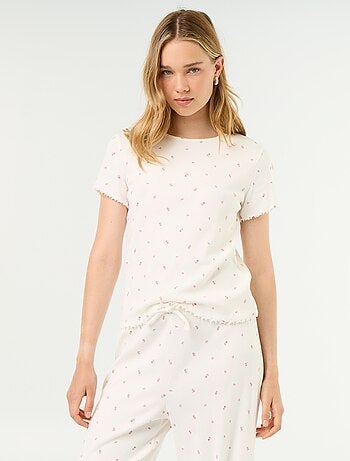 T-shirt pigiama in maglia a costine