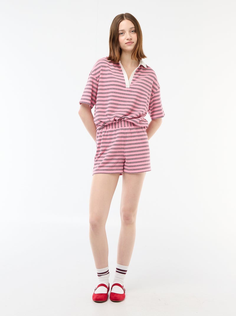 T-shirt polo ampio in spugna Rosa - Kiabi