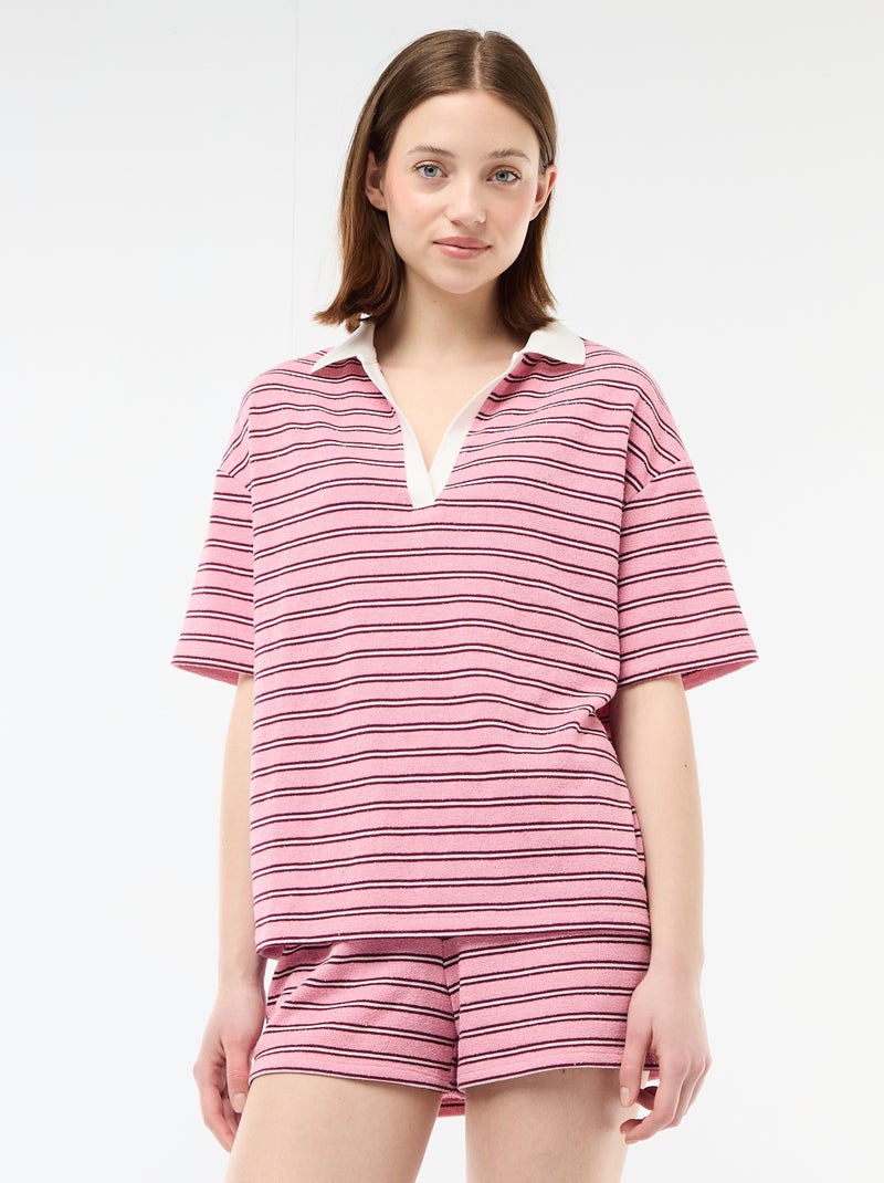 T-shirt polo ampio in spugna Rosa - Kiabi