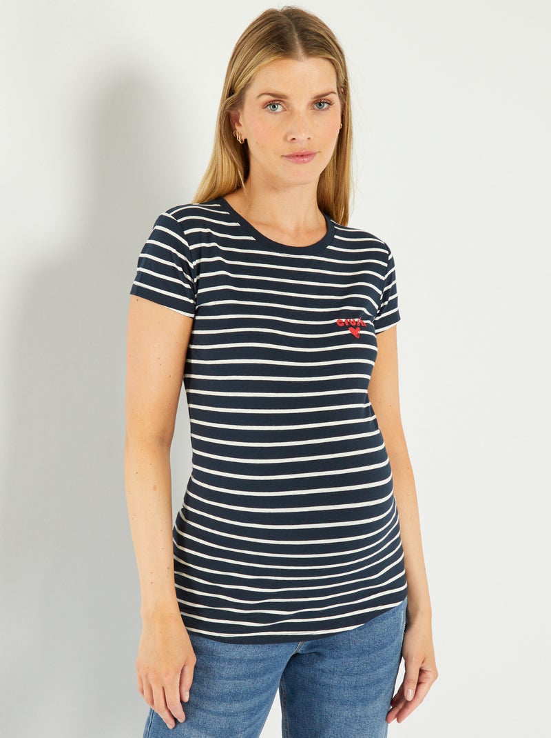 T-shirt premaman a righe con scritta BLU - Kiabi