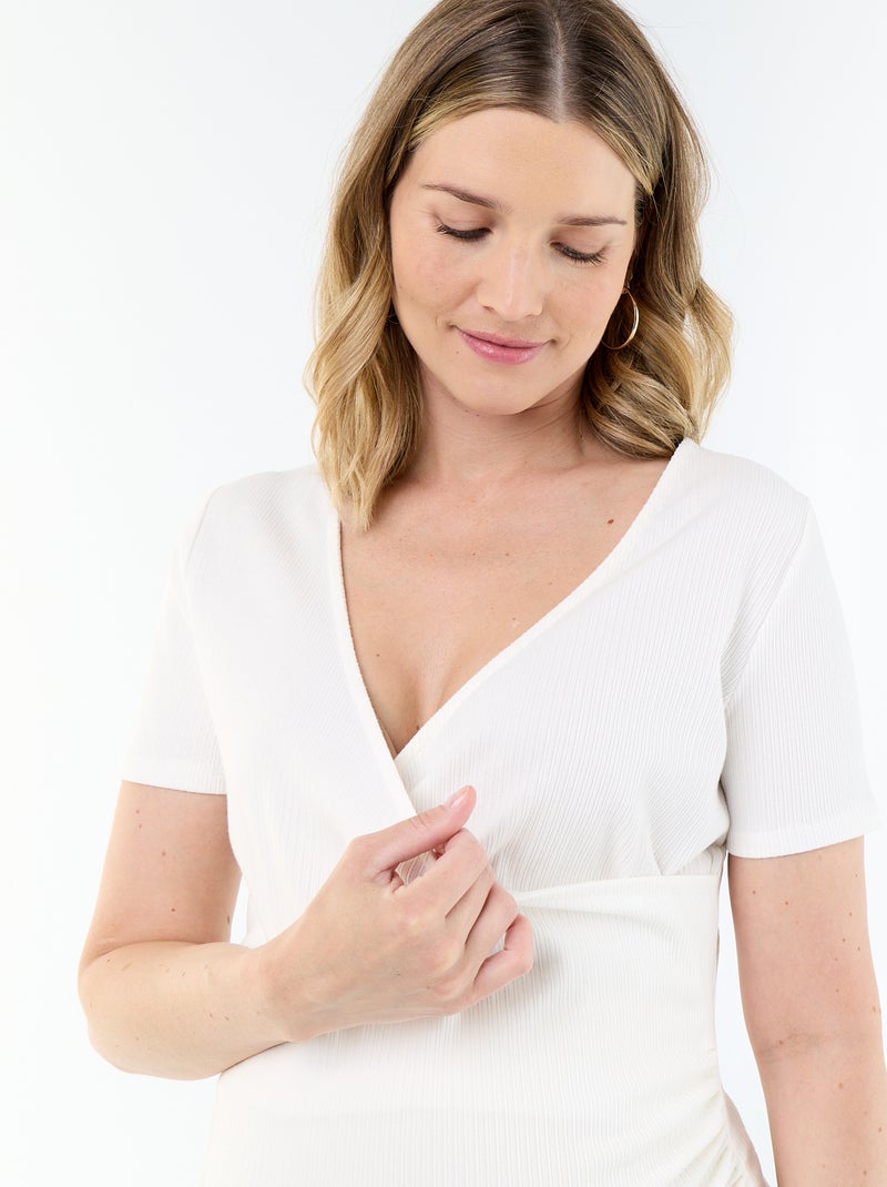 T-shirt premaman con scollo a portafoglio Bianco - Kiabi
