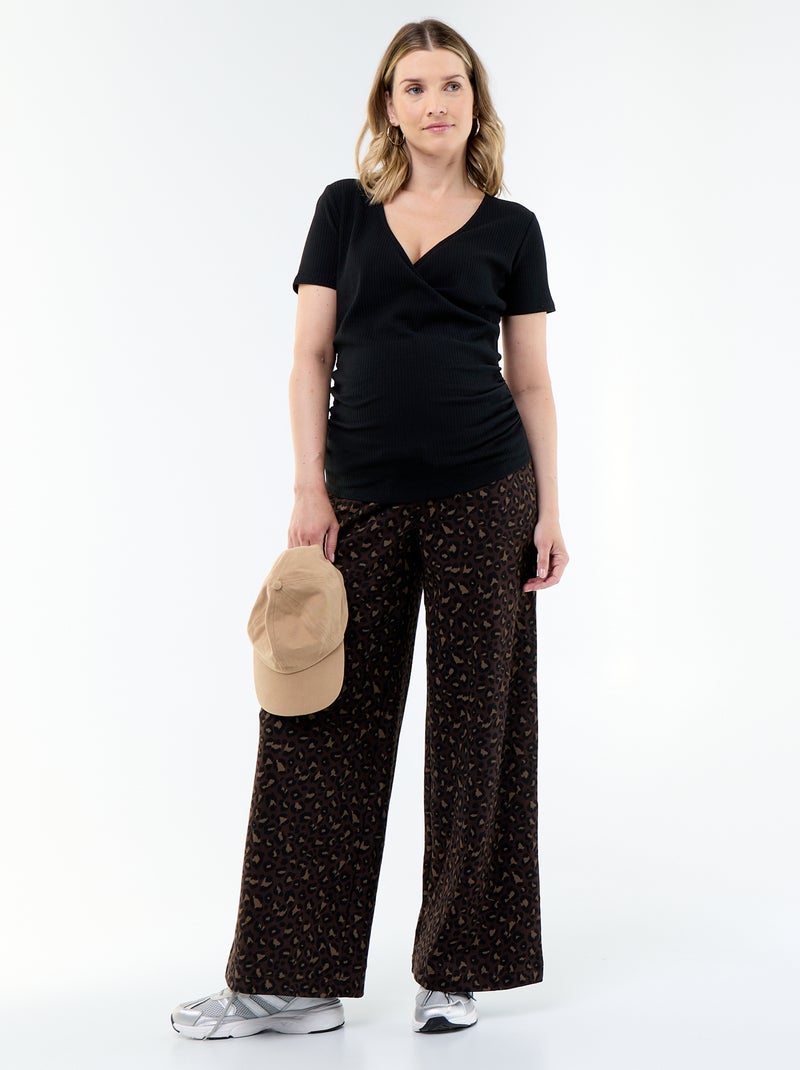 T-shirt premaman con scollo a portafoglio Nero - Kiabi