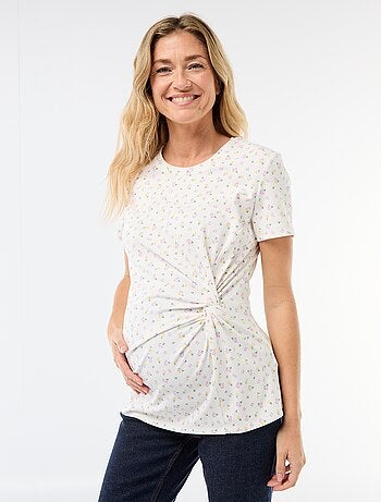 T-shirt premaman con scollo rotondo drappeggiato