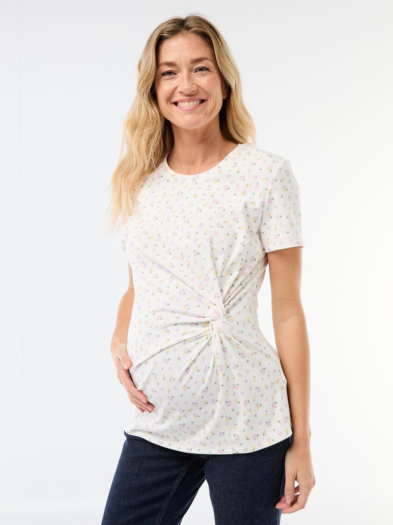 T-shirt premaman con scollo rotondo drappeggiato Beige - Kiabi