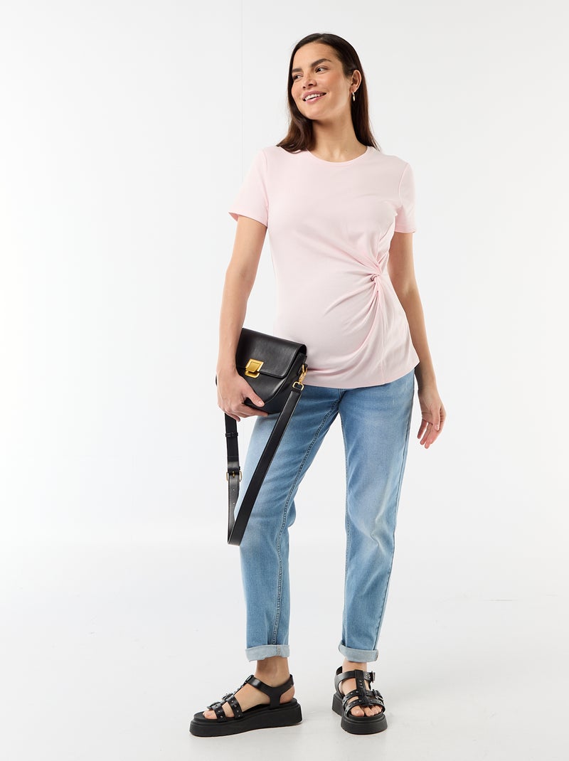 T-shirt premaman con scollo rotondo drappeggiato Rosa - Kiabi