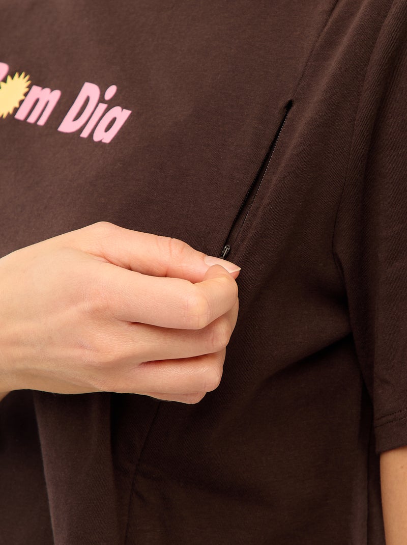 T-shirt premaman e allattamento stampato a maniche corte Marrone - Kiabi