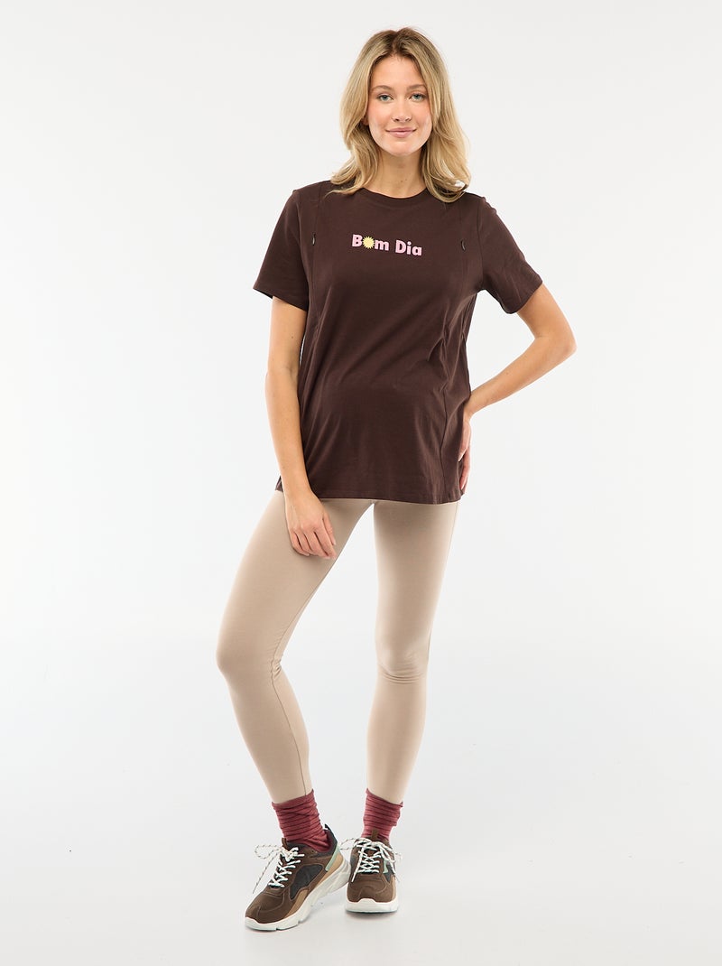 T-shirt premaman e allattamento stampato a maniche corte Marrone - Kiabi