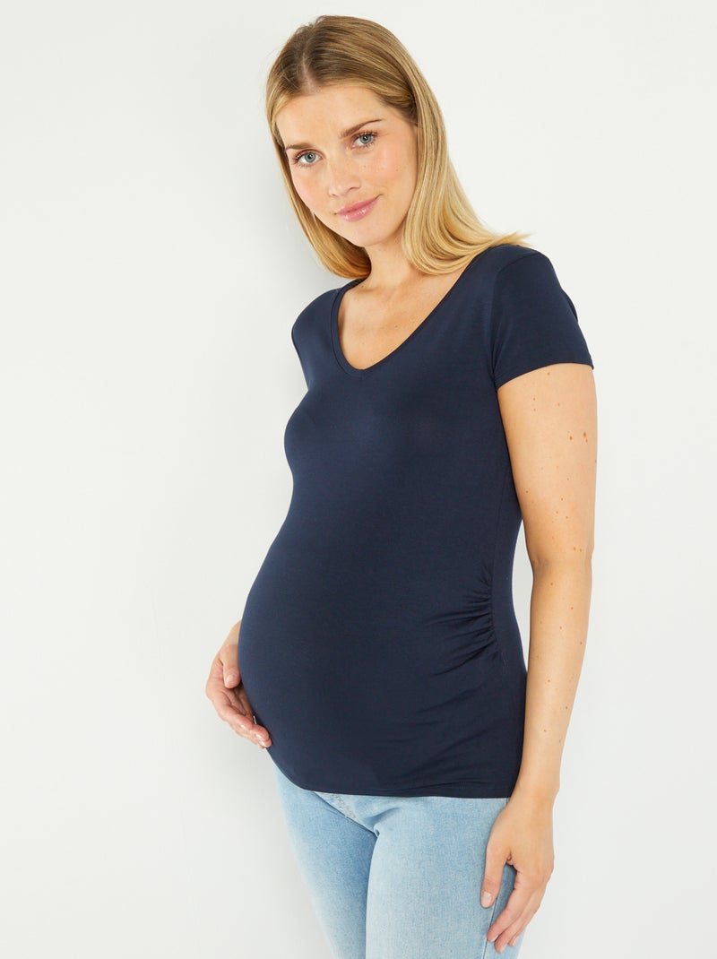 T-shirt premaman scollo a V blu - Kiabi