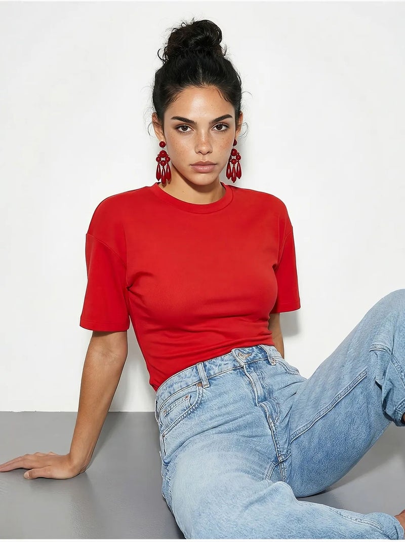 T-shirt regular fit con girocollo lucci Rosso - Kiabi