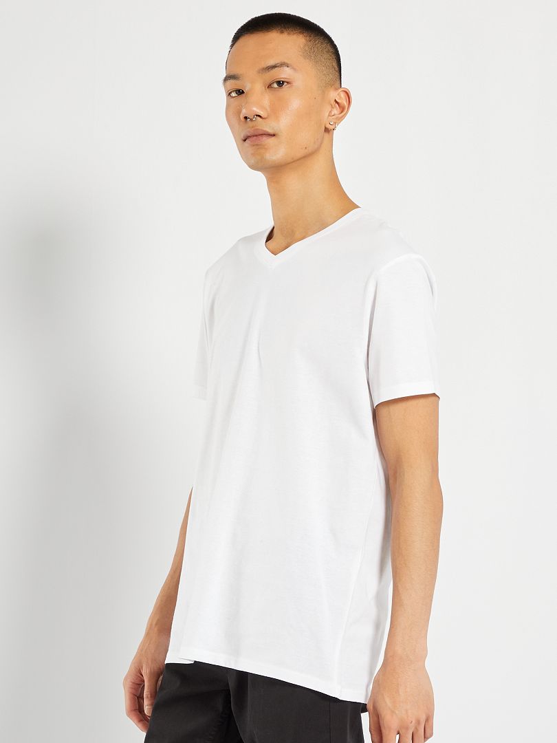 T-shirt regular in cotone scollo a V bianco - Kiabi