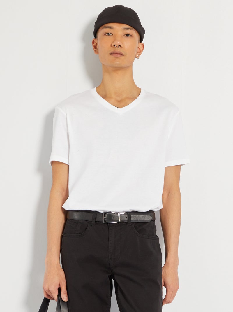 T-shirt regular in cotone scollo a V bianco - Kiabi