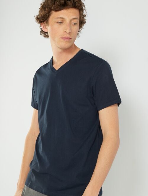 T-shirt regular in cotone scollo a V - BLU - Kiabi - 4.00€
