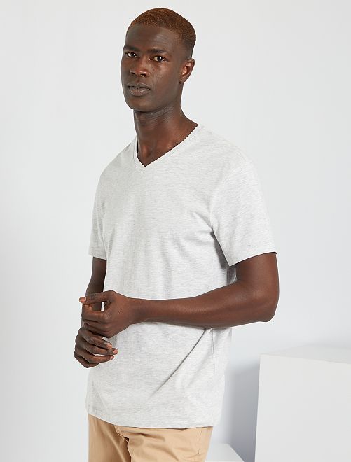 T-shirt regular in cotone scollo a V - GRIGIO - Kiabi - 4.00€