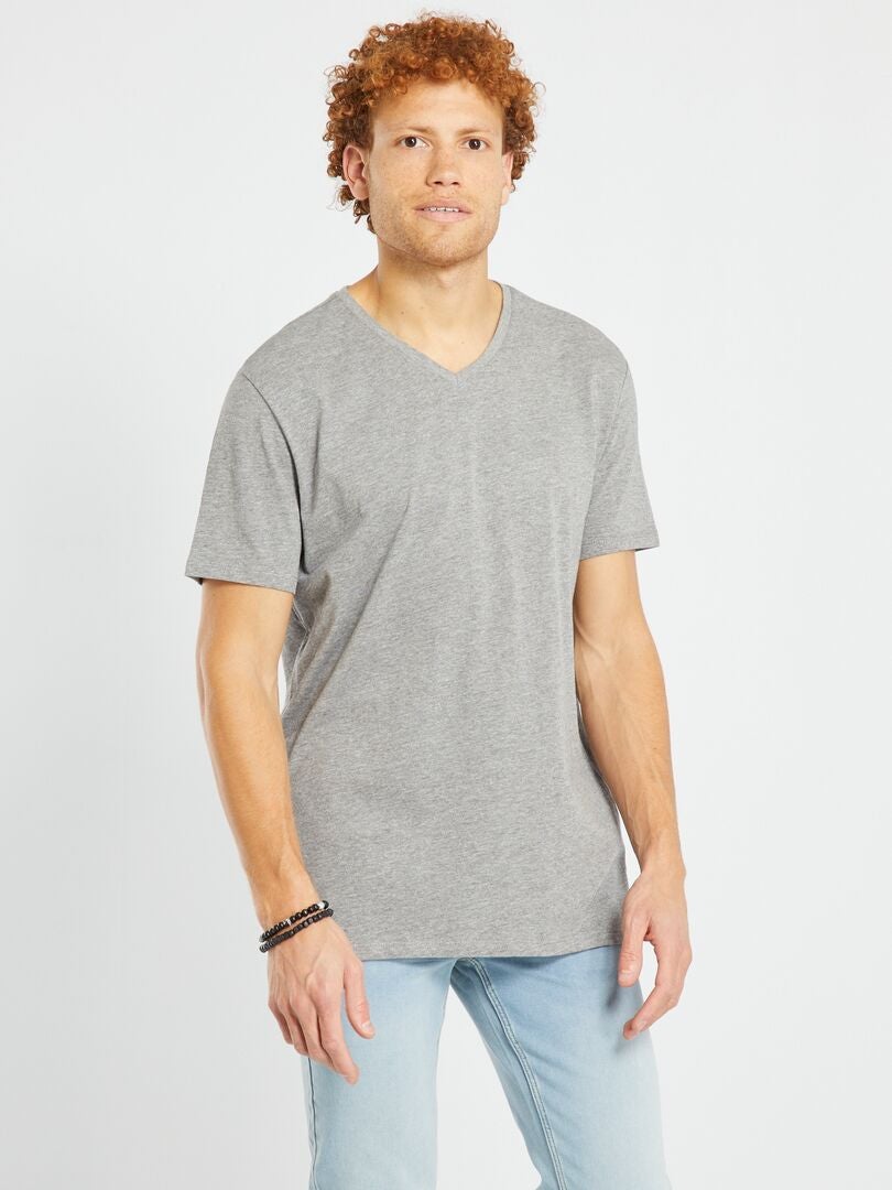 T-shirt regular in cotone scollo a V GRIGIO - Kiabi