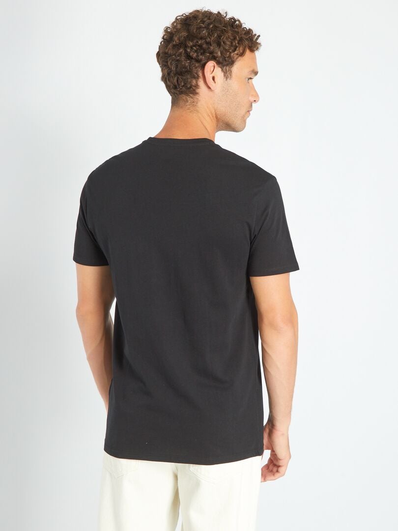 T-shirt regular in cotone scollo a V nero - Kiabi