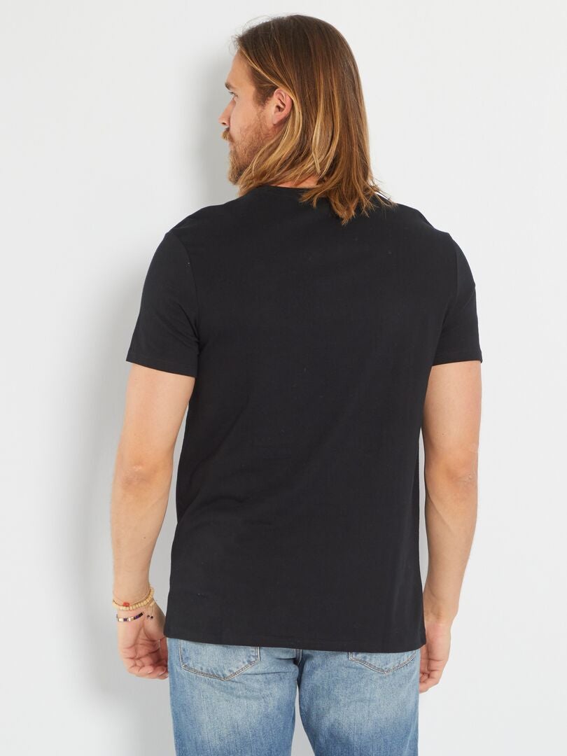 T-shirt regular in cotone scollo a V nero - Kiabi