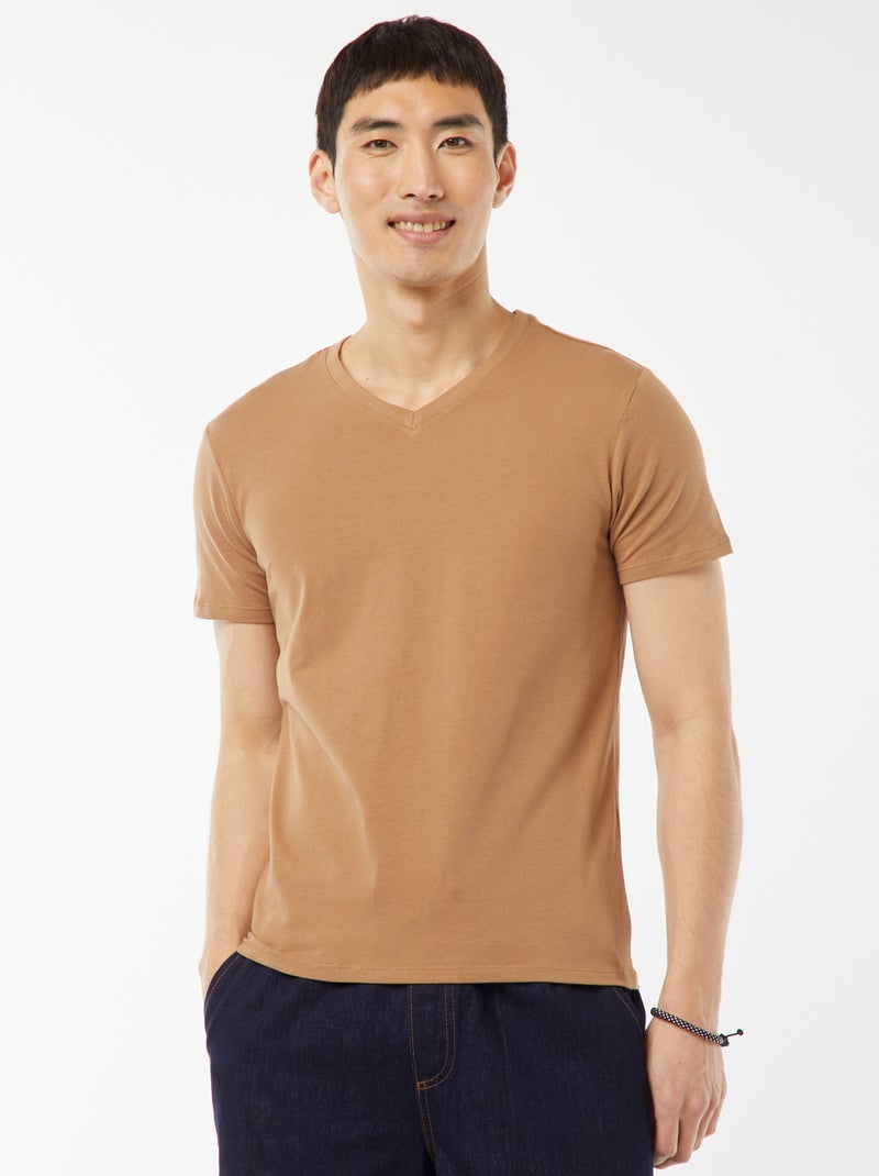 T-shirt regular stretch Beige - Kiabi