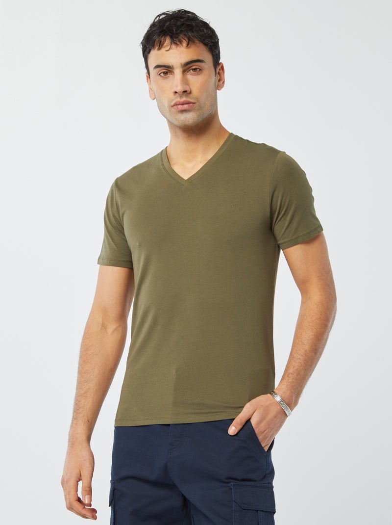 T-shirt regular stretch KAKI - Kiabi