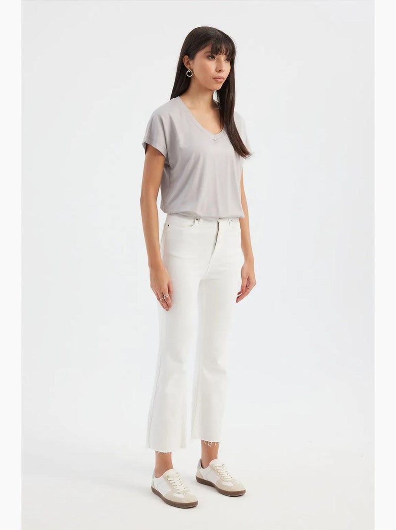 T-shirt relaxed con scollo a v e maniche corte hiccup Grigio chiaro - Kiabi