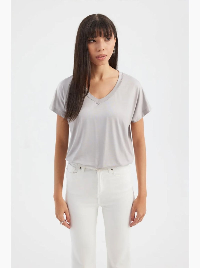 T-shirt relaxed con scollo a v e maniche corte hiccup Grigio chiaro - Kiabi