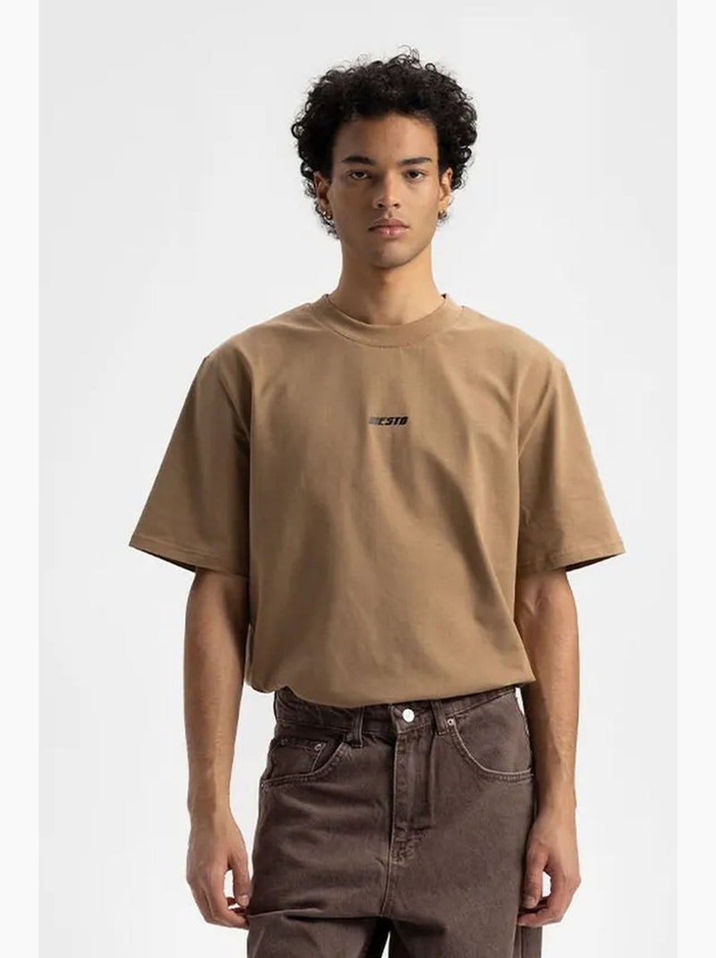 T-shirt relaxed fit con stampa logo e girocollo giesto Cammello - Kiabi