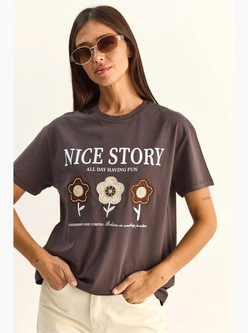 T-shirt relaxed fit con stampa testuale e dettaglio ricamato lucci - Kiabi
