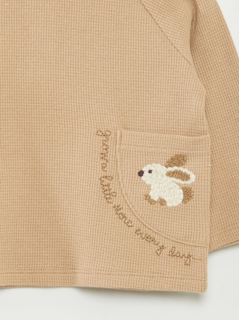 T-shirt ricamata a maniche lunghe BEIGE - Kiabi