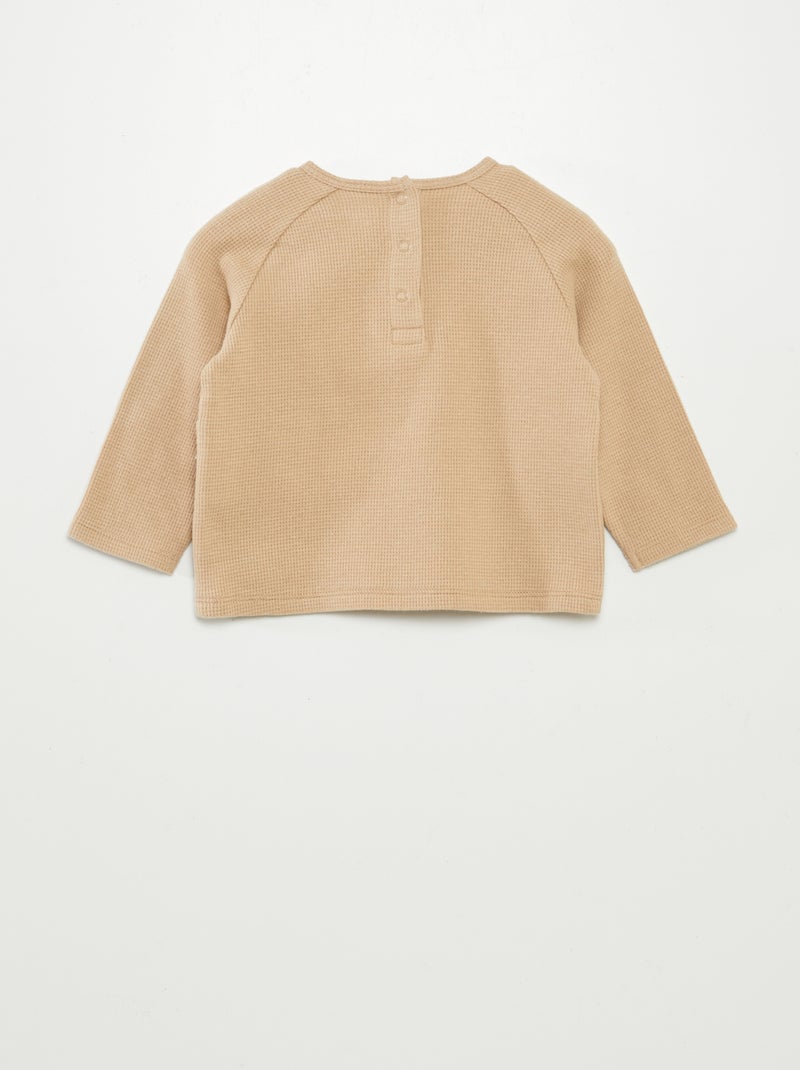T-shirt ricamata a maniche lunghe BEIGE - Kiabi