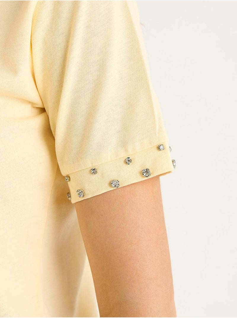 T-shirt ricamata con girocollo e maniche corte lucci Giallo limone - Kiabi