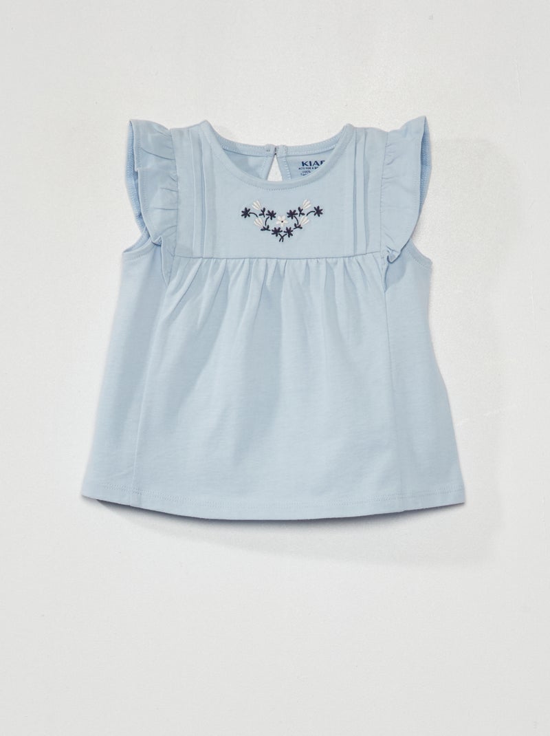 T-shirt ricamata con maniche con volant BLU - Kiabi