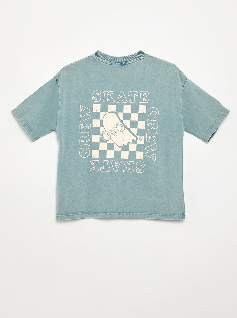 T-shirt ricamata e stampata a maniche corte Blu - Kiabi