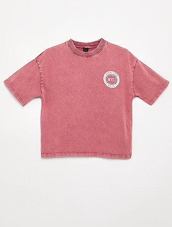 T-shirt ricamata e stampata a maniche corte