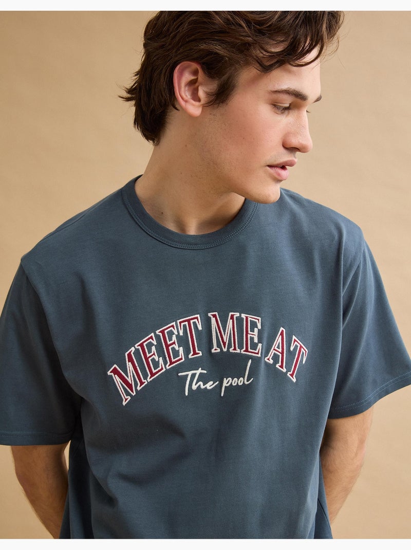 T-shirt ricamata in maglia pesante, MO Fashion Blu - Kiabi
