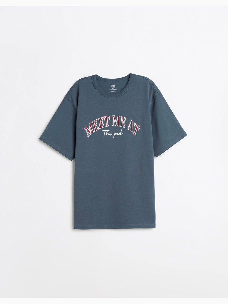 T-shirt ricamata in maglia pesante, MO Fashion Blu - Kiabi