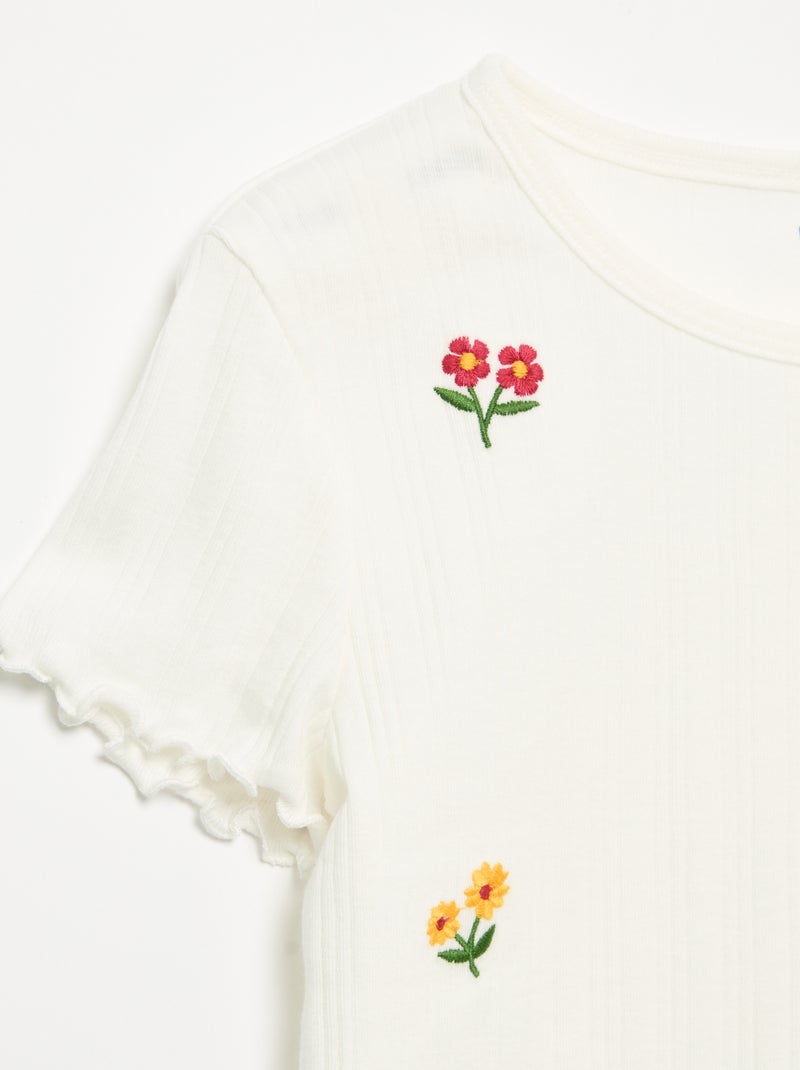 T-shirt ricamato a maniche corte Bianco - Kiabi